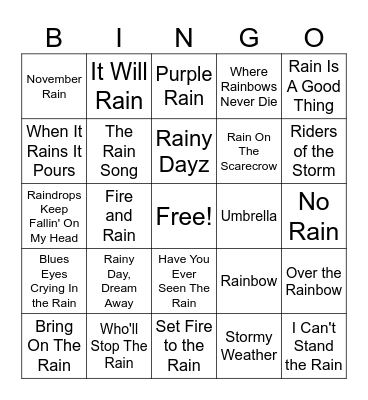 Rain On My Parade Bingo Card