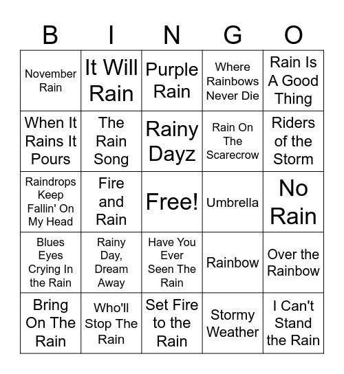 Rain On My Parade Bingo Card