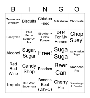 Food & Drink Bingo Card