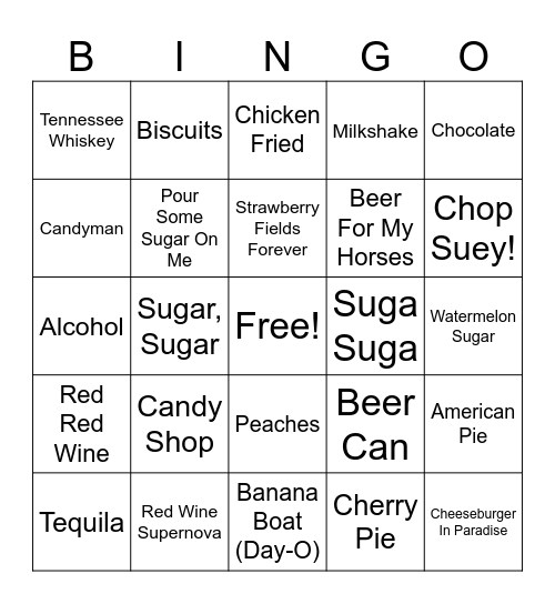 Food & Drink Bingo Card