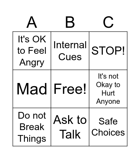Cooling Off When Angry Bingo Card