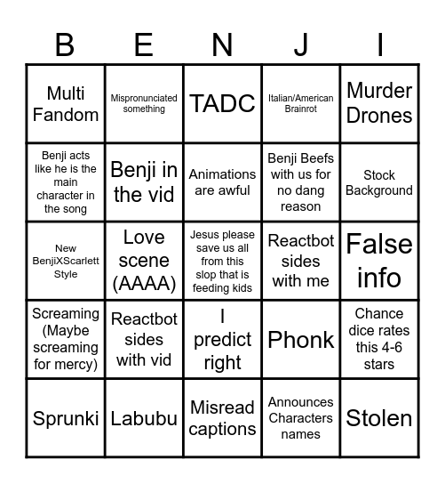 BENJIxScarlett Bingo Card