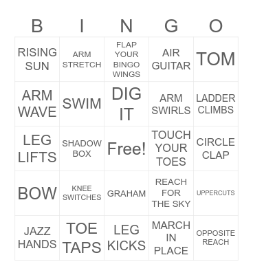 Exercise Bingo Card