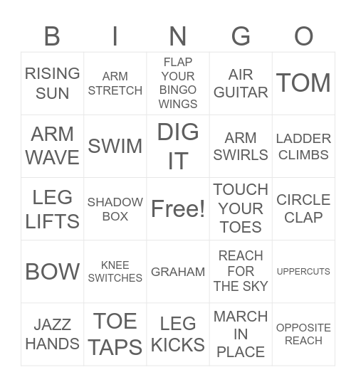 Exercise Bingo Card