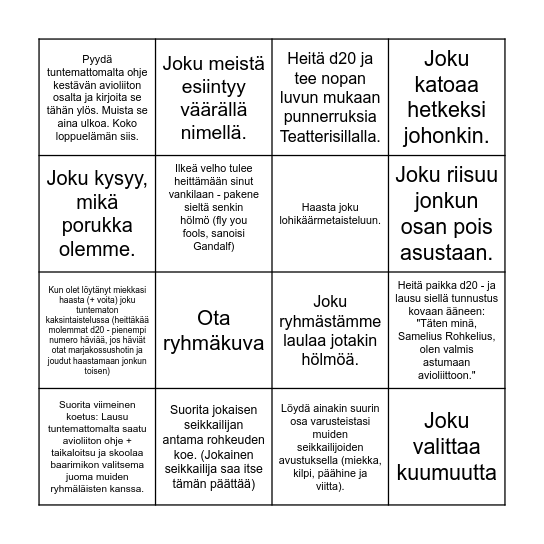 Samin Bingo - Suorita kaikki bingotehtävät, jos uskallat! Bingo Card
