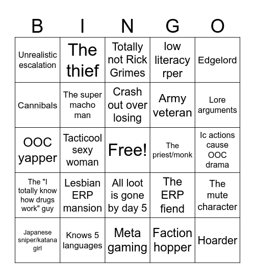 No way out Bingo Card