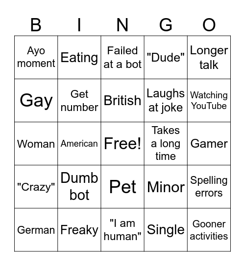 Human or not Bingo Card