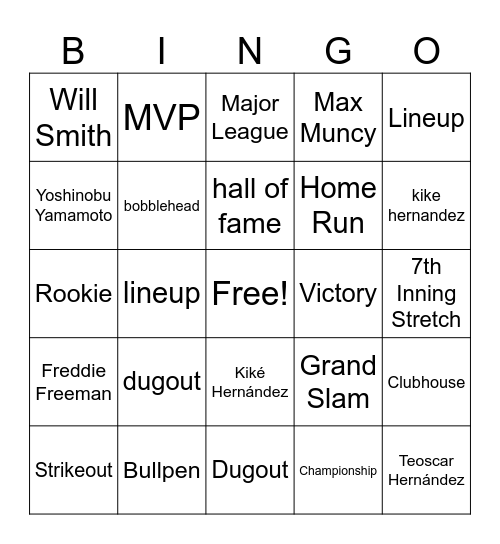 Dodger Bingo! Bingo Card