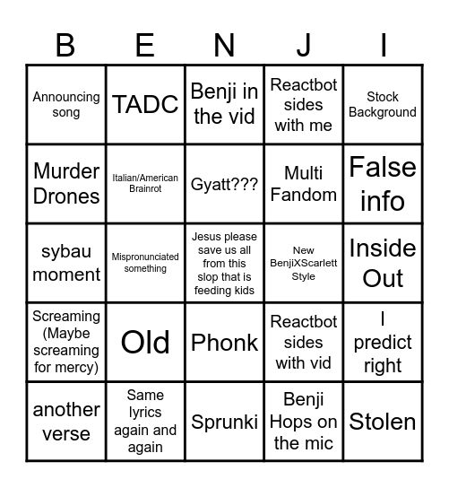BENJIxScarlett Bingo Card