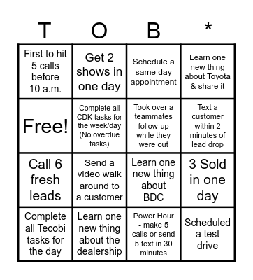 TOB Bingo Card