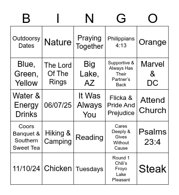 Brysen & Rebekah Bingo Card