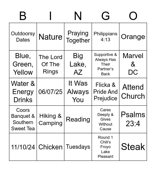 Brysen & Rebekah Bingo Card
