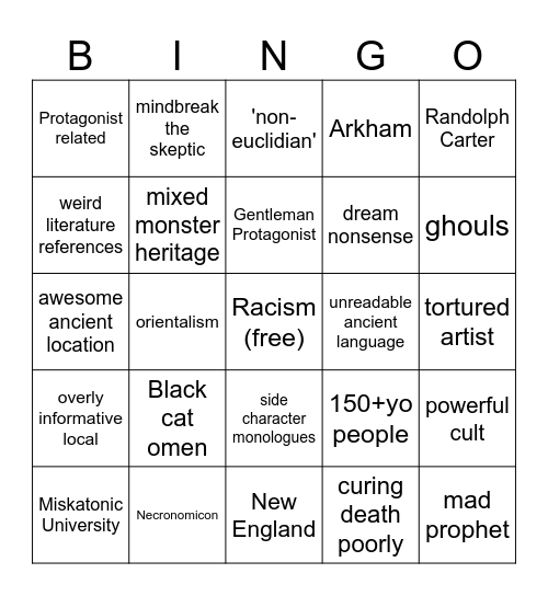 quick lovecraft bingo Card