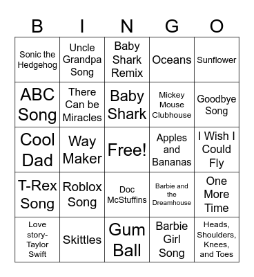 Song Titles Bingo Card
