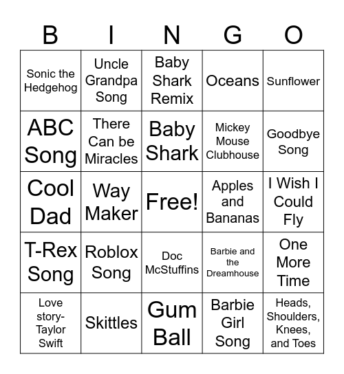 Song Titles Bingo Card