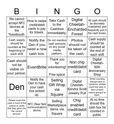 Holiday Gift Market Training Bingo Card