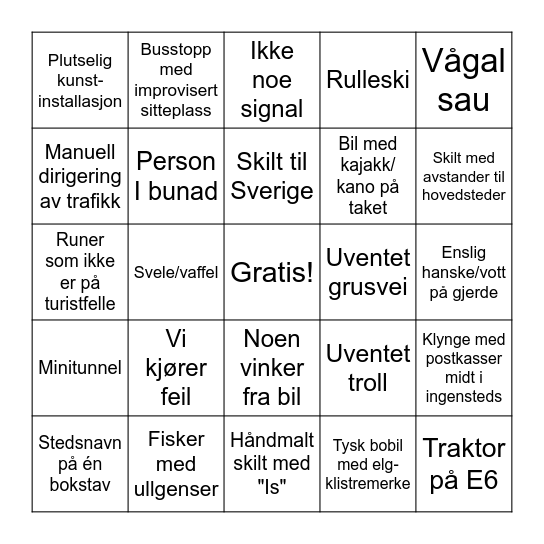 Norsk Roadtrip Bino Bingo Card