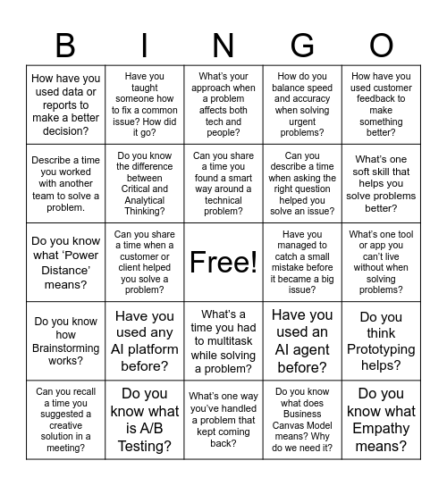 Ice Breaking Activity Bingo Card