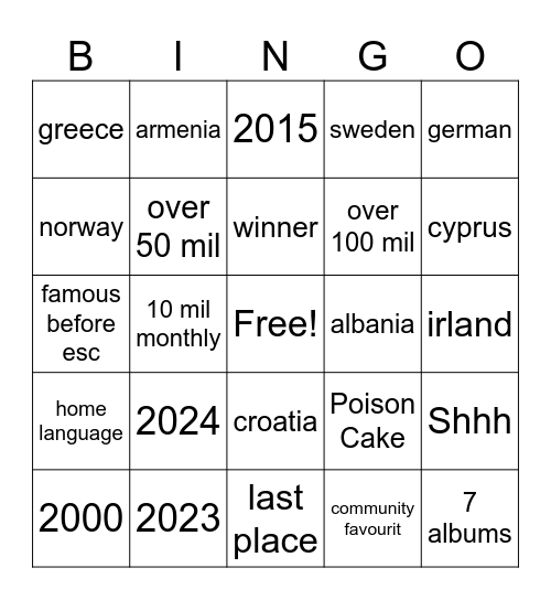 Untitled Bingo Card