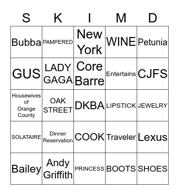 Donna's Birthday Bingo Card