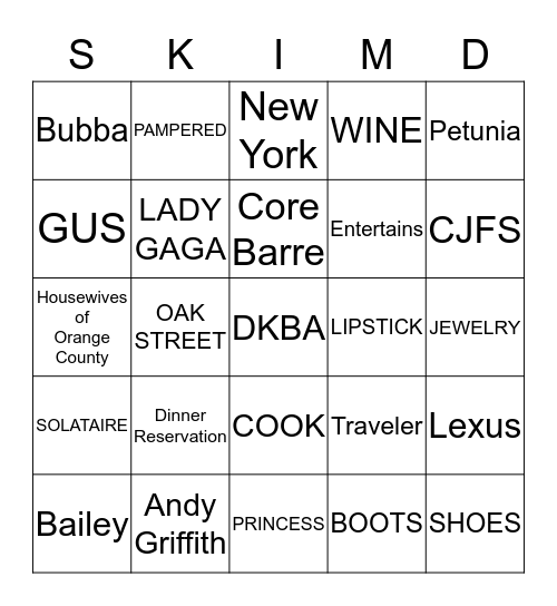 Donna's Birthday Bingo Card