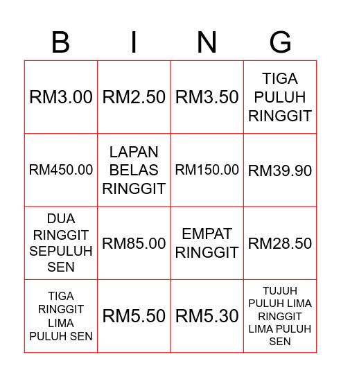 BERMAIN DENGAN ANGKA Bingo Card