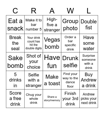BAR CRAWL Bingo Card