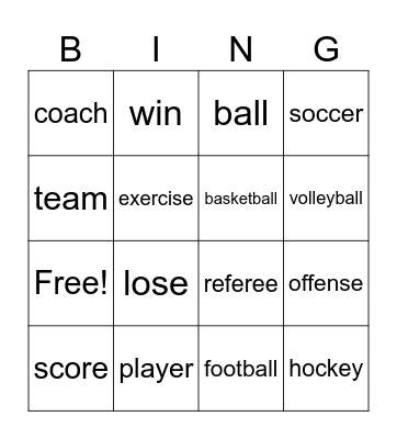 Sports Bingo Card