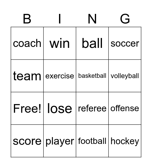 Sports Bingo Card