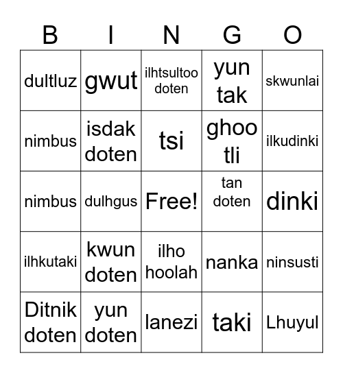 dakelh bingo Card