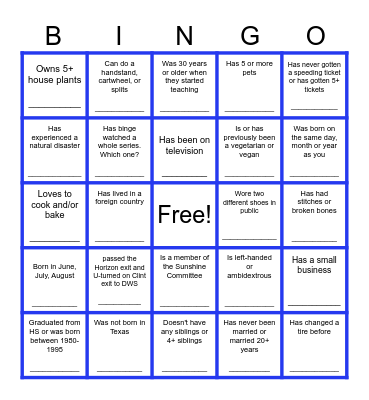 Who's Who- Sunshine Bingo Card