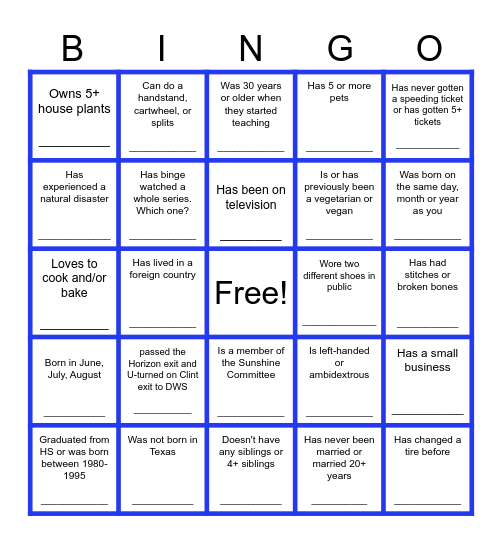 Who's Who- Sunshine Bingo Card