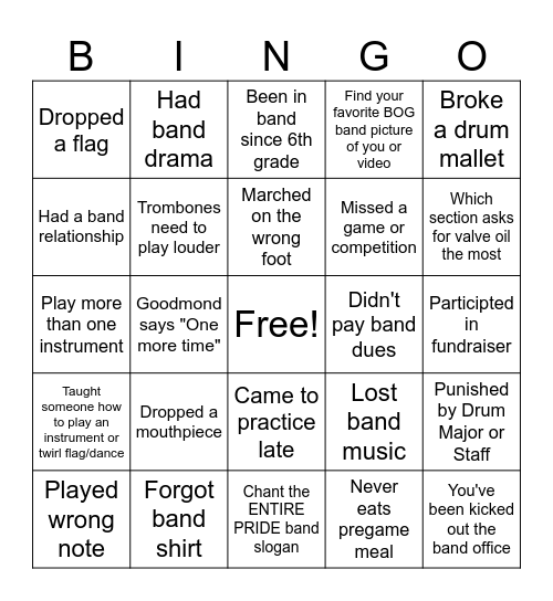 Band of Gold Bingo Card