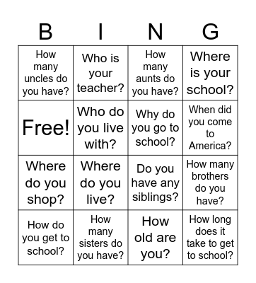 What is the question? Bingo Card