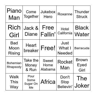 Classic Rock Bingo Card