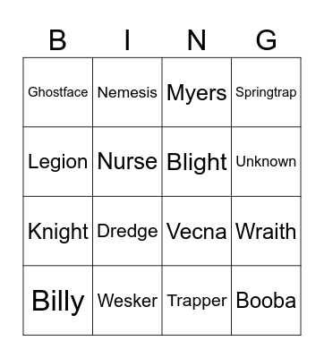 Killer Bingo Card