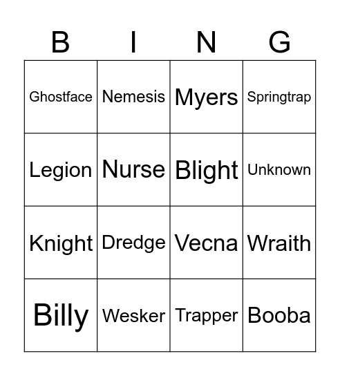Killer Bingo Card