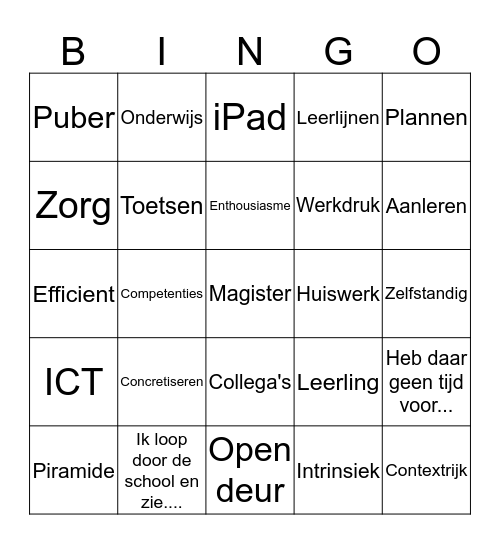 Studiedag bingokaart Bingo Card