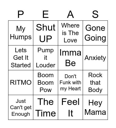 THE BLACK EYED Bingo Card