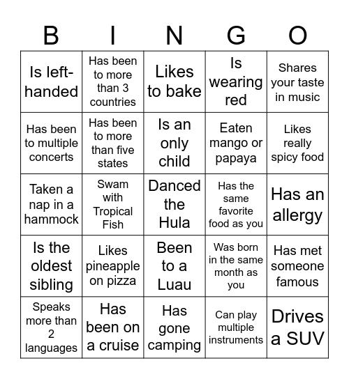 Icebreaker Bingo: Find Someone Who Bingo Card