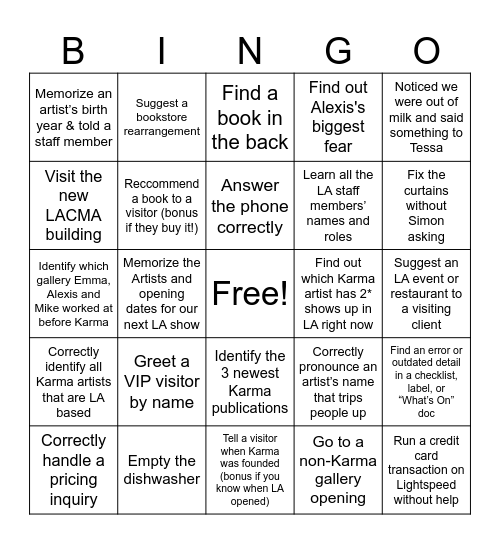 KARMA LA BINGO Card