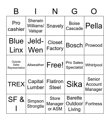 Vendor BINGO Card