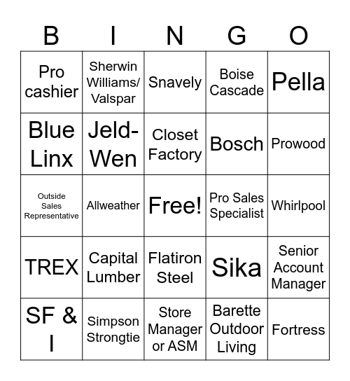 Vendor BINGO Card