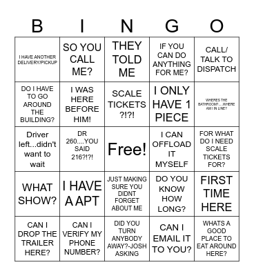 THINGS DRIVERS SAY Bingo Card