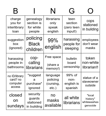 U.S. Public Library Bingo! Bingo Card