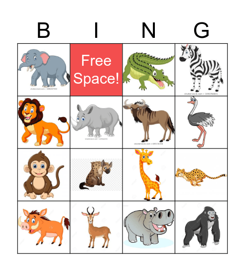 African Animals! Bingo Card