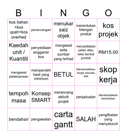 PENGURUSAN PROJEK Bingo Card