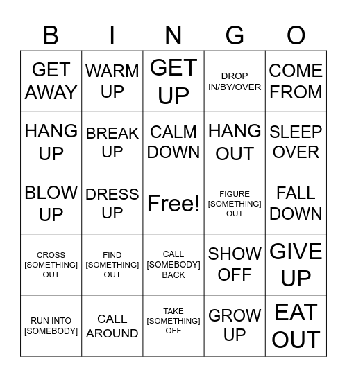 Phasal verbs Bingo Card