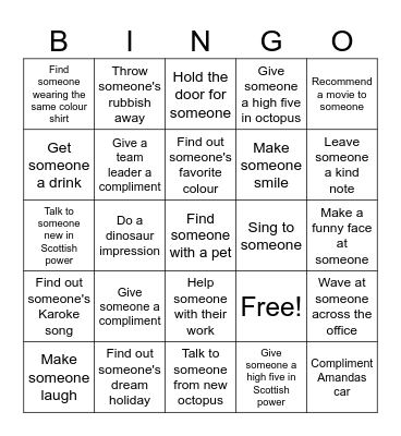 Wellbeing Wednesday Bingo Card