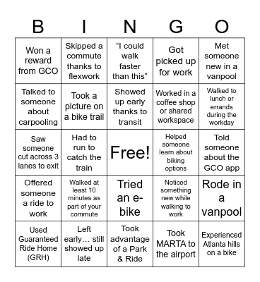 Metro ATL Traffic Bingo Card